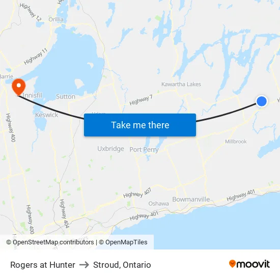 Rogers at Hunter to Stroud, Ontario map
