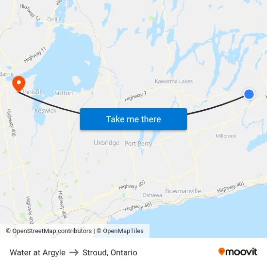 Water at Argyle to Stroud, Ontario map