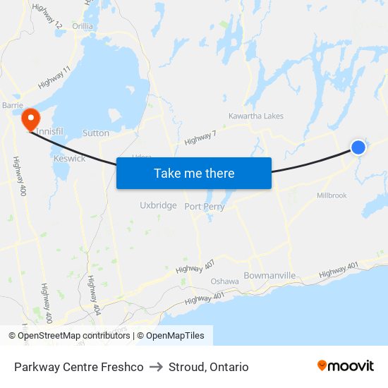 Parkway Centre Freshco to Stroud, Ontario map