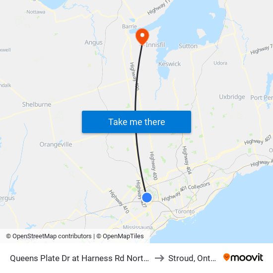 Queens Plate Dr at Harness Rd North Side to Stroud, Ontario map