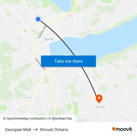 Georgian Mall to Stroud, Ontario map