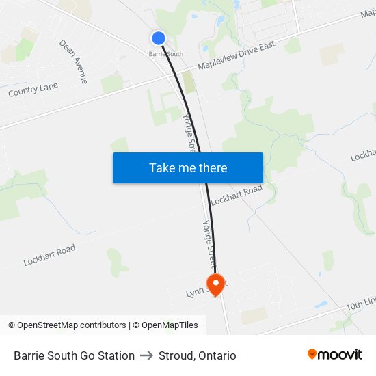 Barrie South Go Station to Stroud, Ontario map