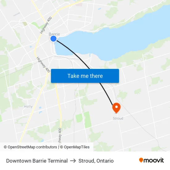 Downtown Hub to Stroud, Ontario map