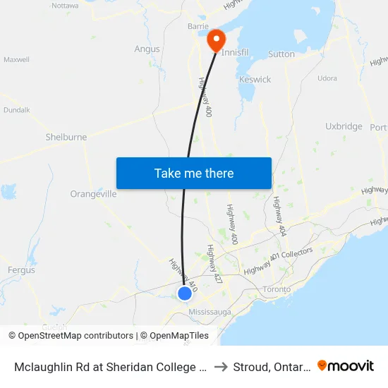 Mclaughlin Rd at Sheridan College Dr to Stroud, Ontario map