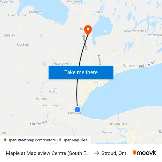 Maple at Mapleview Centre (South Entrance) to Stroud, Ontario map