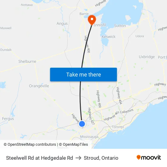 Steelwell Rd at Hedgedale Rd to Stroud, Ontario map