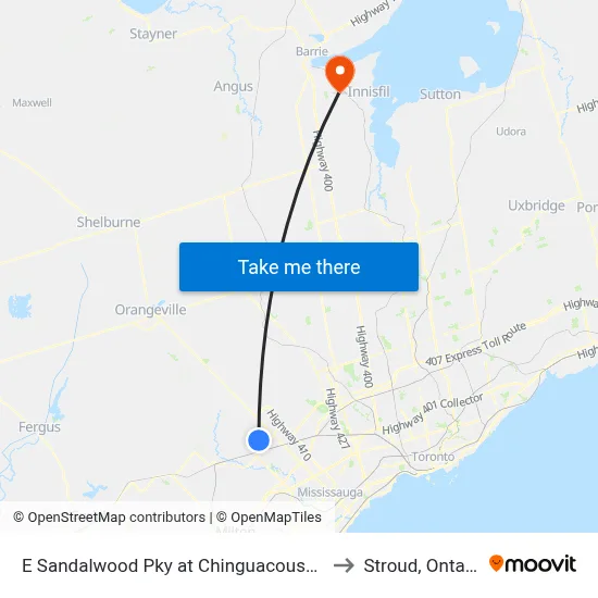 E Sandalwood Pky at Chinguacousy Rd to Stroud, Ontario map