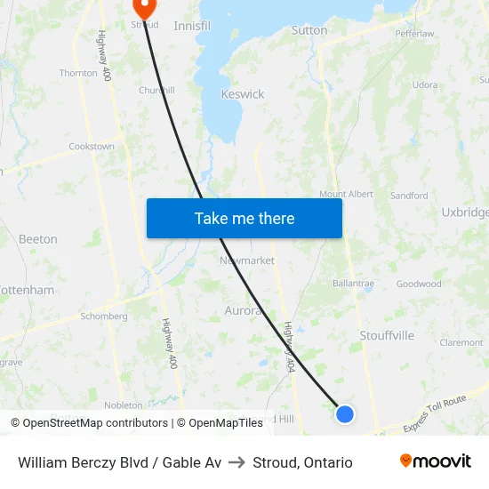 William Berczy Blvd / Gable Av to Stroud, Ontario map