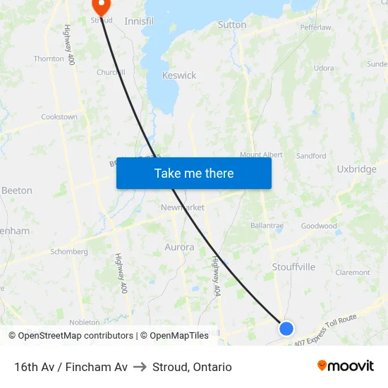 16th Av / Fincham Av to Stroud, Ontario map