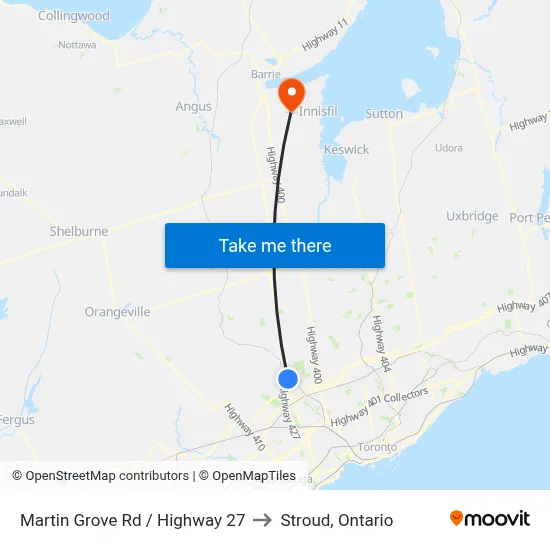 Martin Grove Rd / Highway 27 to Stroud, Ontario map