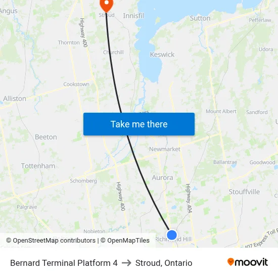 Bernard Terminal Platform 4 to Stroud, Ontario map