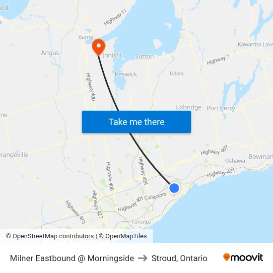 Milner Eastbound @ Morningside to Stroud, Ontario map