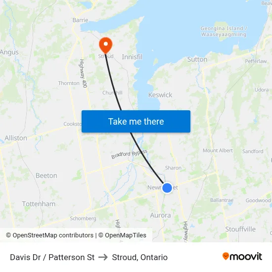 Davis Dr / Patterson St to Stroud, Ontario map