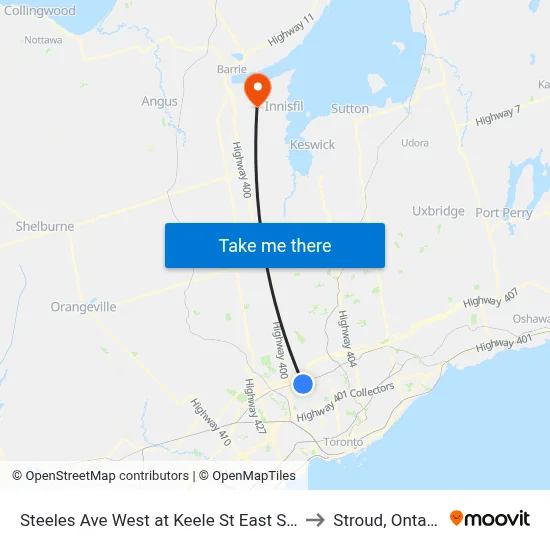 Steeles Ave West at Keele St East Side to Stroud, Ontario map