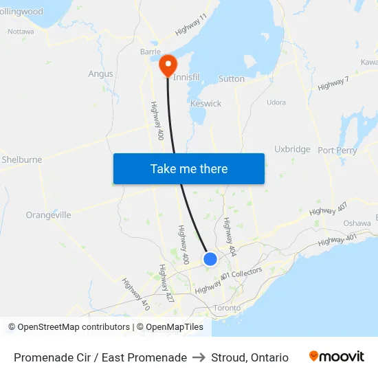 Promenade Cir / East Promenade to Stroud, Ontario map