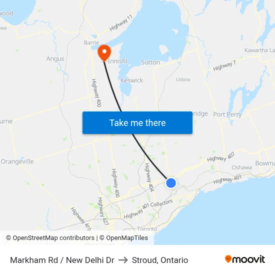 Markham Rd / New Delhi Dr to Stroud, Ontario map