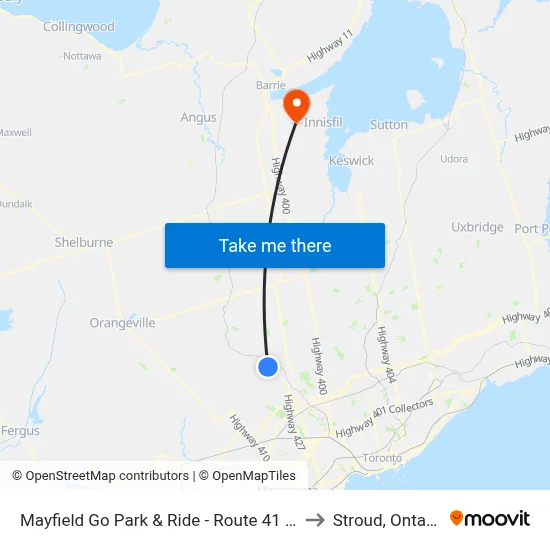 Mayfield Go Park & Ride - Route 41 Nb to Stroud, Ontario map