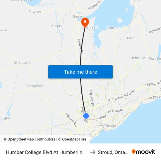 Humber College Blvd At Humberline Dr to Stroud, Ontario map