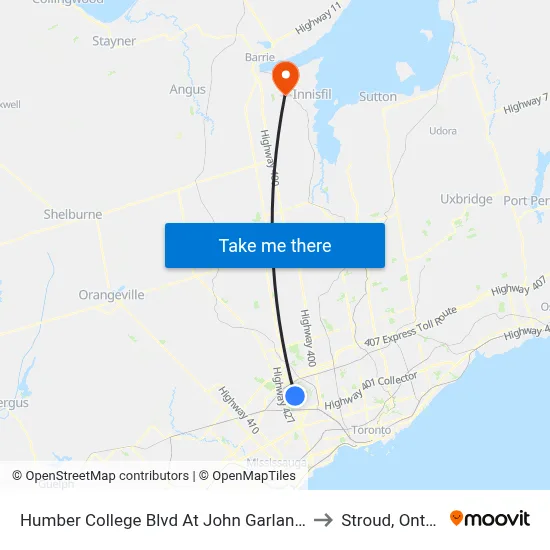 Humber College Blvd At John Garland Blvd to Stroud, Ontario map