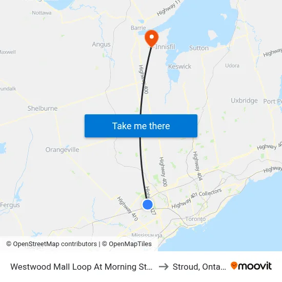 Westwood Mall Loop At Morning Star Dr to Stroud, Ontario map