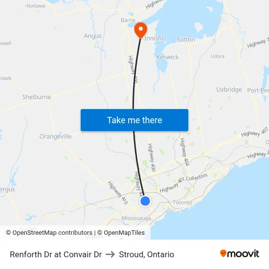 Renforth Dr at Convair Dr to Stroud, Ontario map