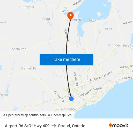 Airport Rd S/Of Hwy 409 to Stroud, Ontario map