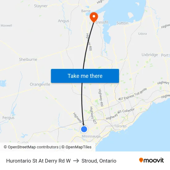 Hurontario St At Derry Rd W to Stroud, Ontario map