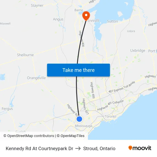 Kennedy Rd At Courtneypark Dr to Stroud, Ontario map