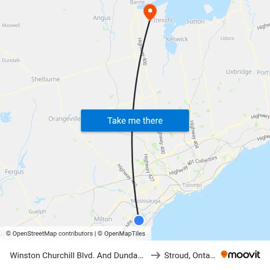 Winston Churchill Blvd. And Dundas St. to Stroud, Ontario map