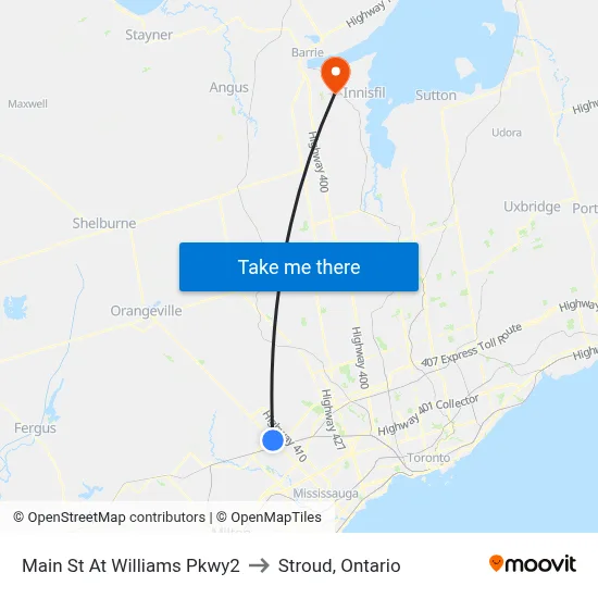Main St At Williams Pkwy2 to Stroud, Ontario map