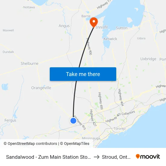 Sandalwood - Zum Main Station Stop Nb to Stroud, Ontario map