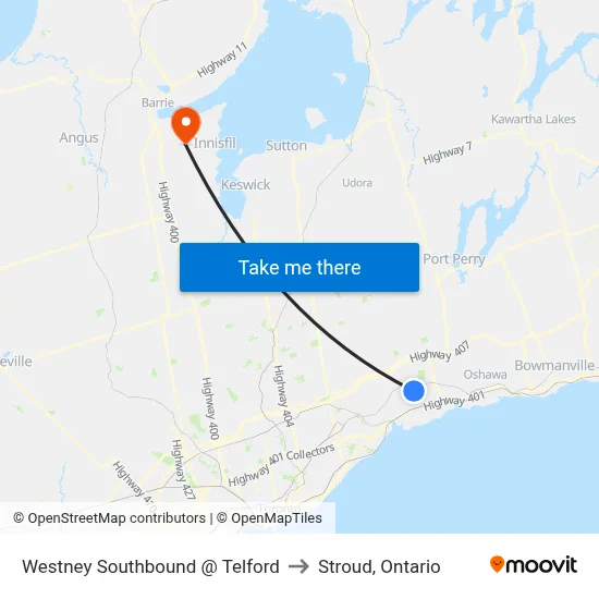 Westney Southbound @ Telford to Stroud, Ontario map