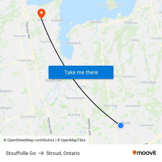 Stouffville Go to Stroud, Ontario map