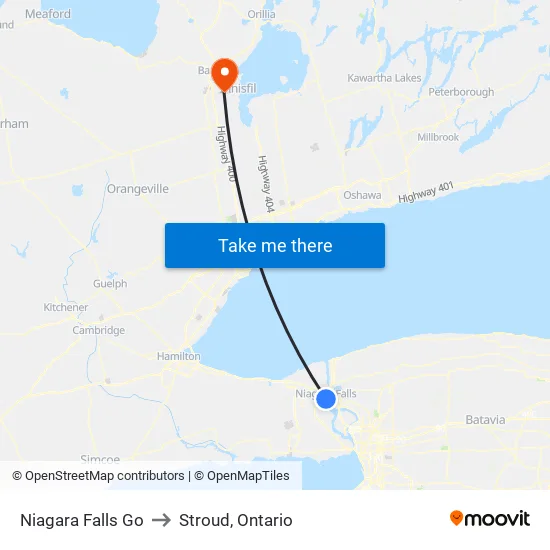 Niagara Falls Go to Stroud, Ontario map