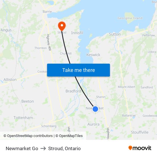 Newmarket Go to Stroud, Ontario map