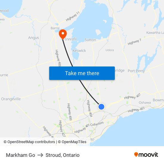 Markham Go to Stroud, Ontario map