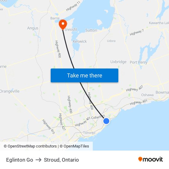 Eglinton Go to Stroud, Ontario map