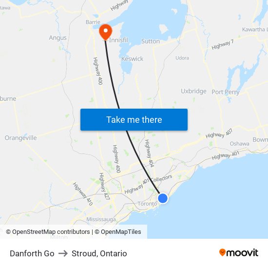 Danforth Go to Stroud, Ontario map