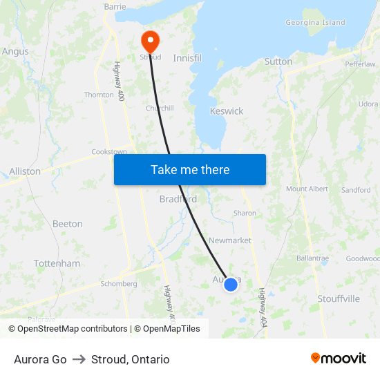 Aurora Go to Stroud, Ontario map