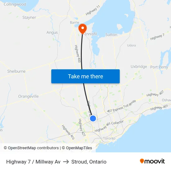 Highway 7 / Millway Av to Stroud, Ontario map