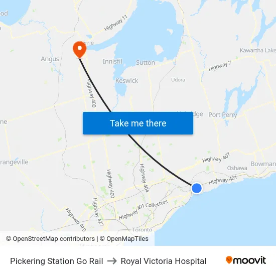 Pickering Station Go Rail to Royal Victoria Hospital map