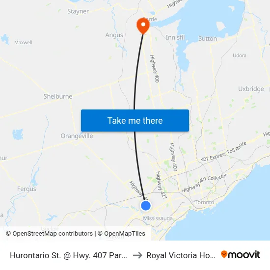 Hurontario St. @ Hwy. 407 Park & Ride to Royal Victoria Hospital map