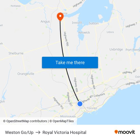 Weston Go/Up to Royal Victoria Hospital map