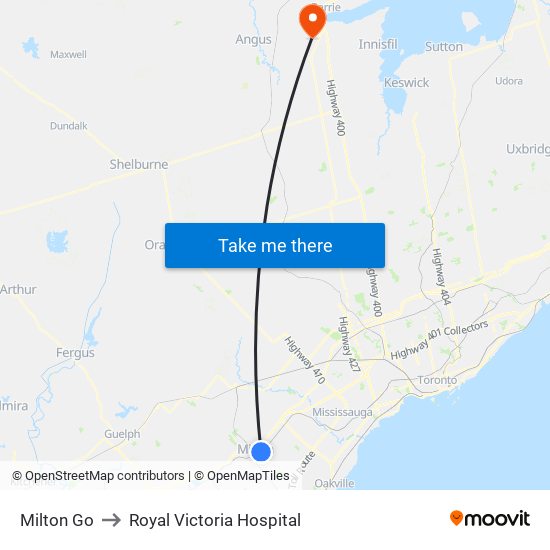 Milton Go to Royal Victoria Hospital map