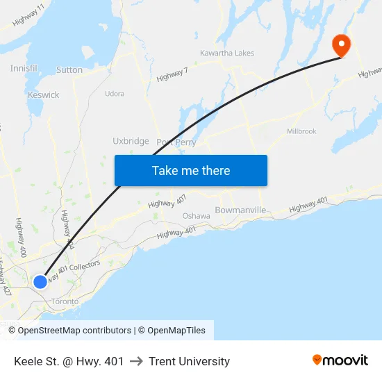 Keele St. @ Hwy. 401 to Trent University map