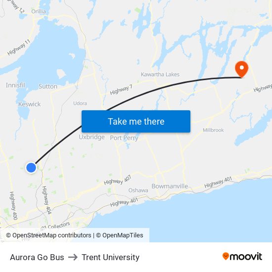 Aurora Go Bus to Trent University map