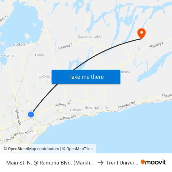 Main St. N. @ Ramona Blvd. (Markham Go) to Trent University map