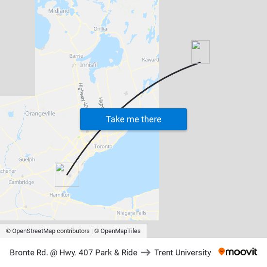 Bronte Rd. @ Hwy. 407 Park & Ride to Trent University map