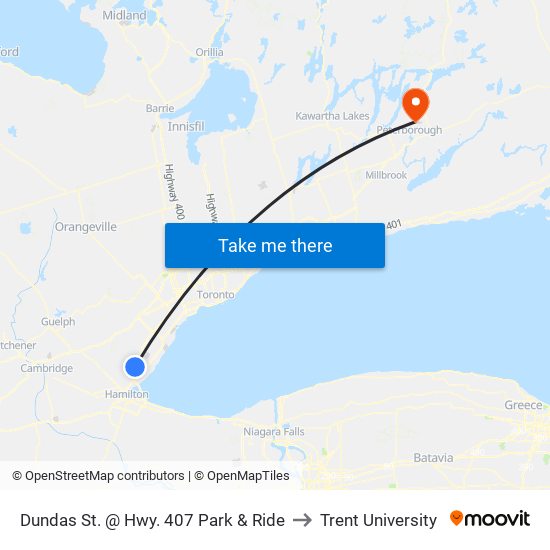 Dundas St. @ Hwy. 407 Park & Ride to Trent University map