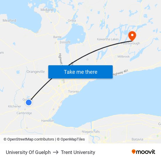 University Of Guelph to Trent University map